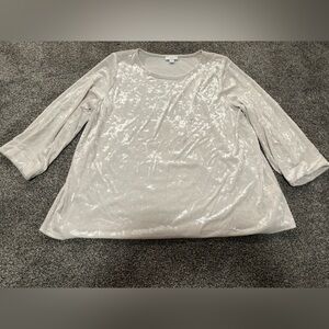 J.Jill tan velvet Long Sleeve blouse size Large holiday